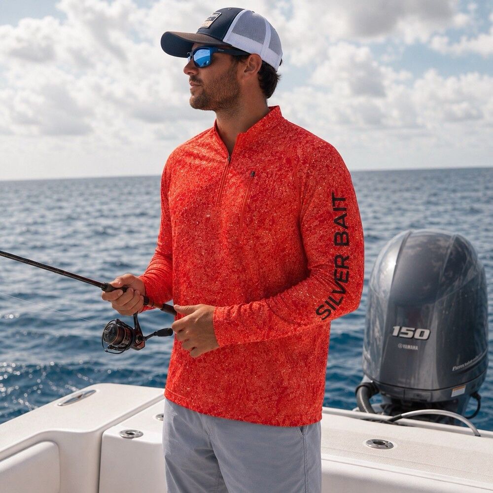 silver bait fishing shirt Mens Medium Long Sleeve Orange